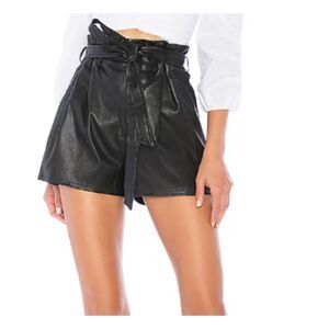 Lovers + Friends Belted Faux Leather Paper Bag Shorts Black XS